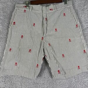 J McLaughlin Skull and Bones Shorts Mens Size 33 Embroidered Gray/White‎